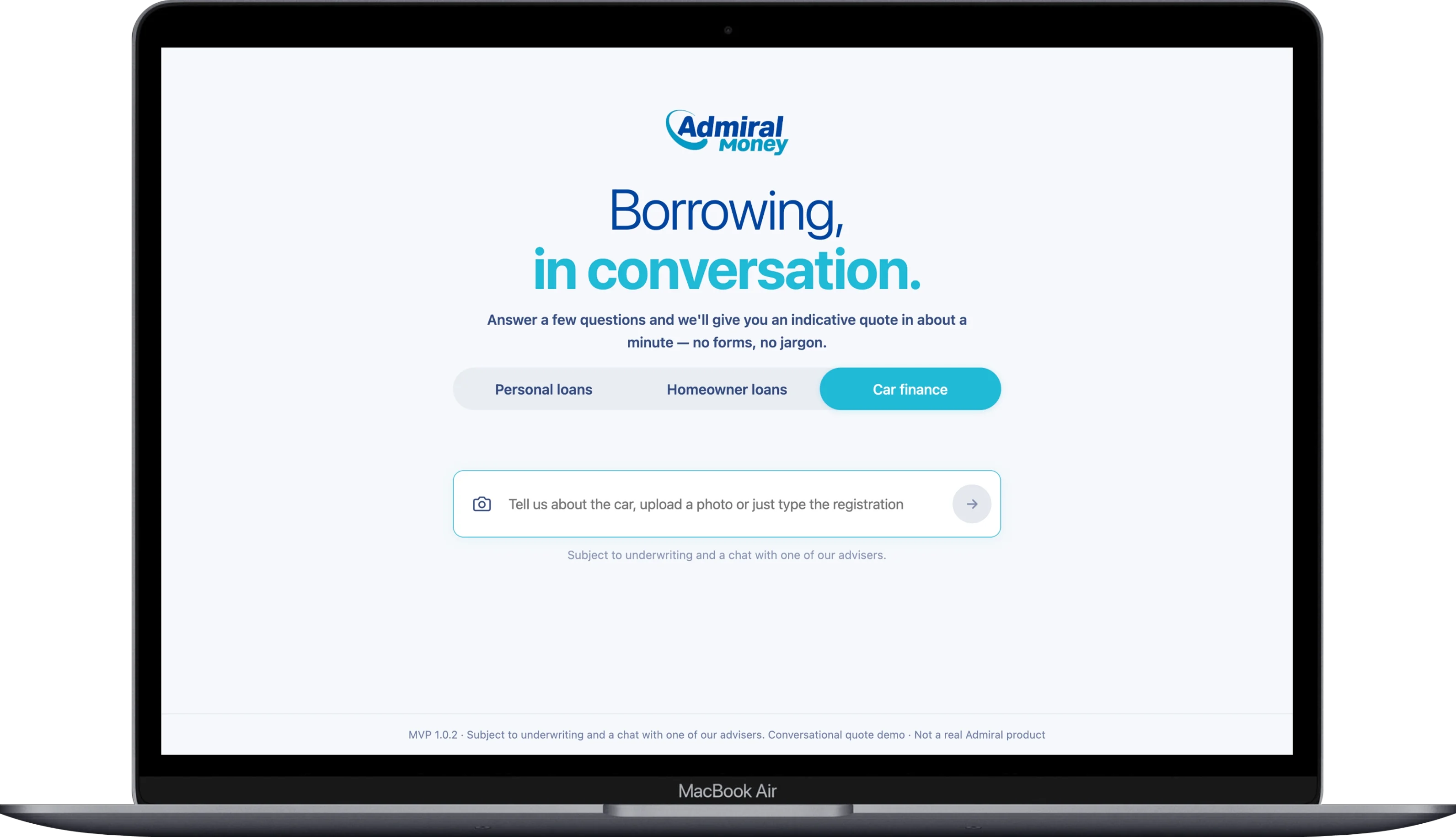Admiral Money — conversational AI loan quote interface