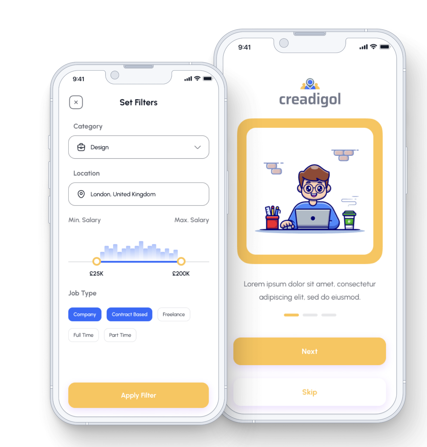 Creadigol — recruitment app and brand identity