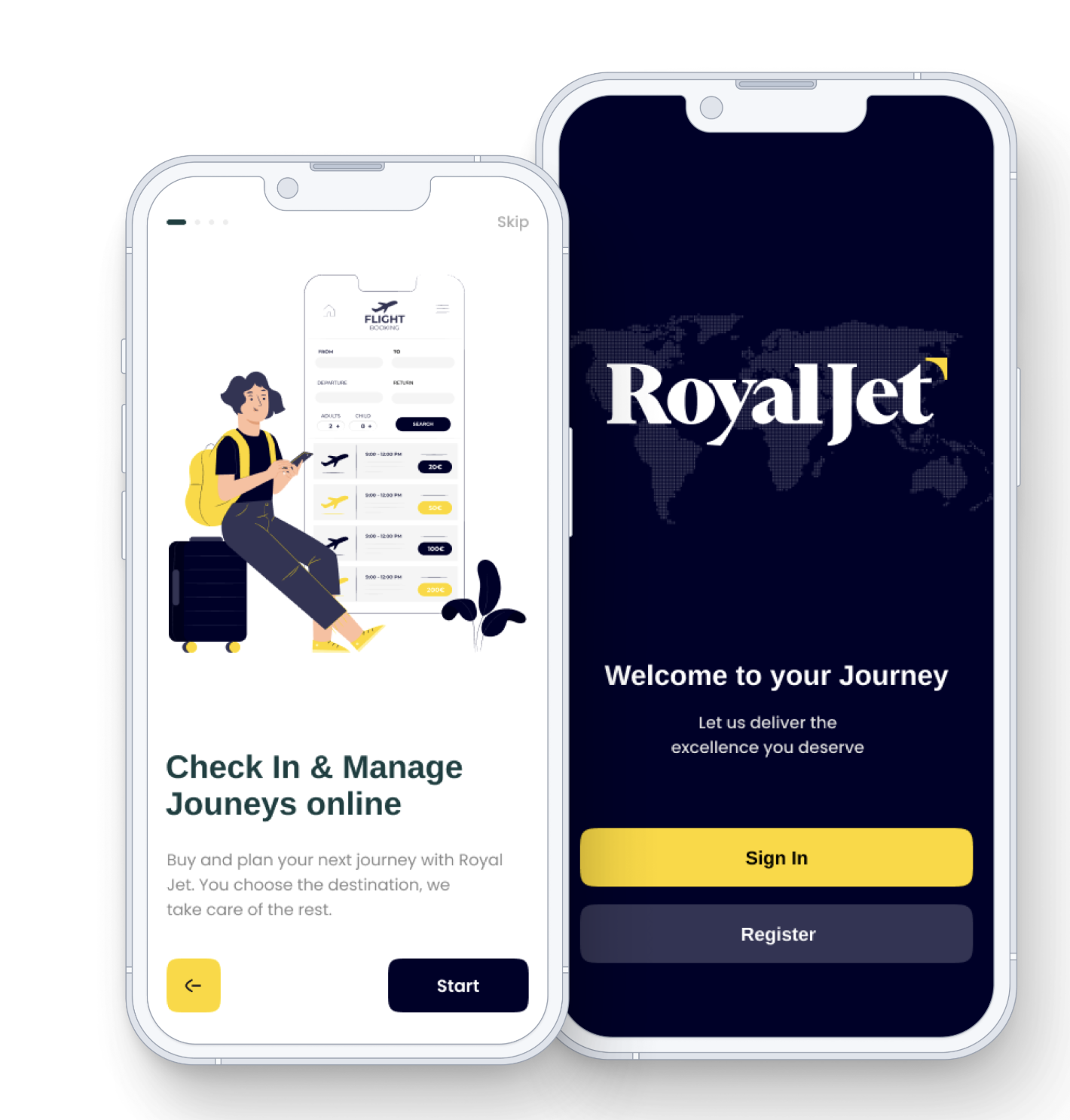RoyalJet — Qatar Airlines onboarding app design